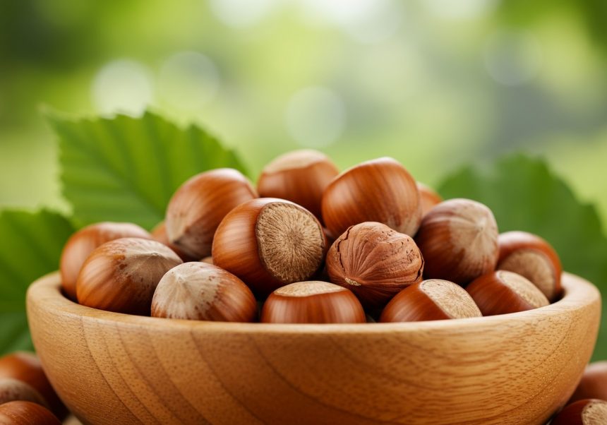 Miska plná čerstvých arašidov na pozadí prírodnej scenérie.