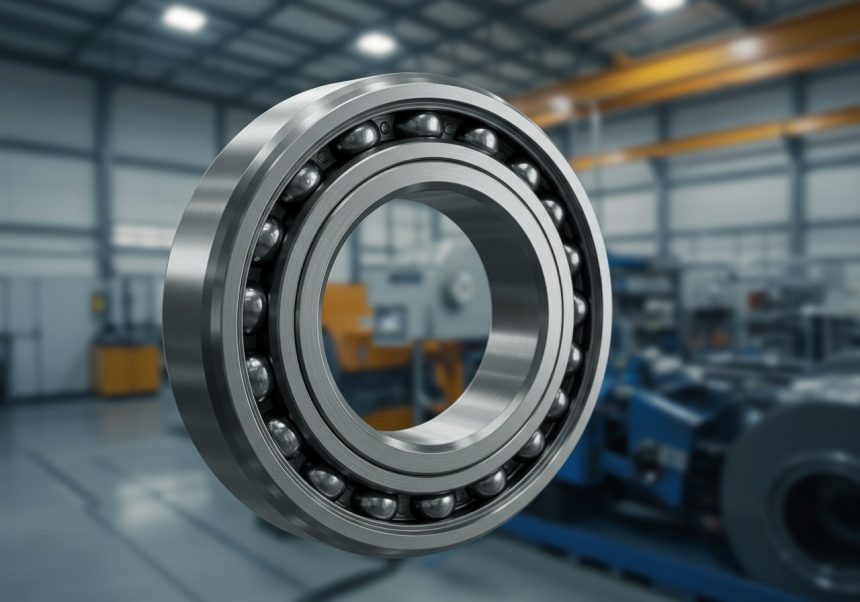 Detailný pohľad na hydrodynamické ložisko s guľkovou výplňou v priemyselnom prostredí.