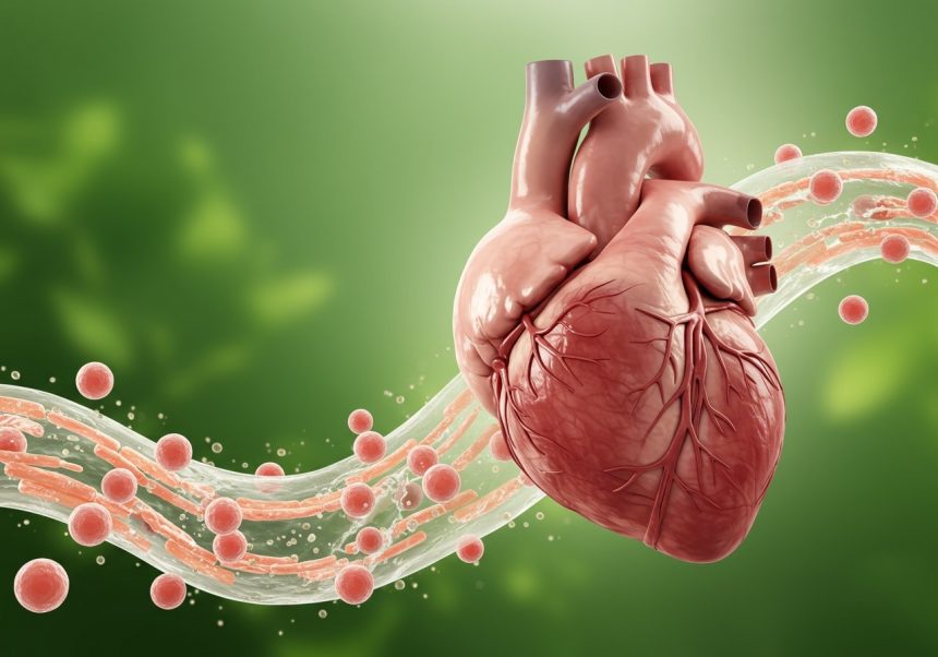 3D grafika srdca a krvného obehu, symbolizujúca zdravie a kolagén.