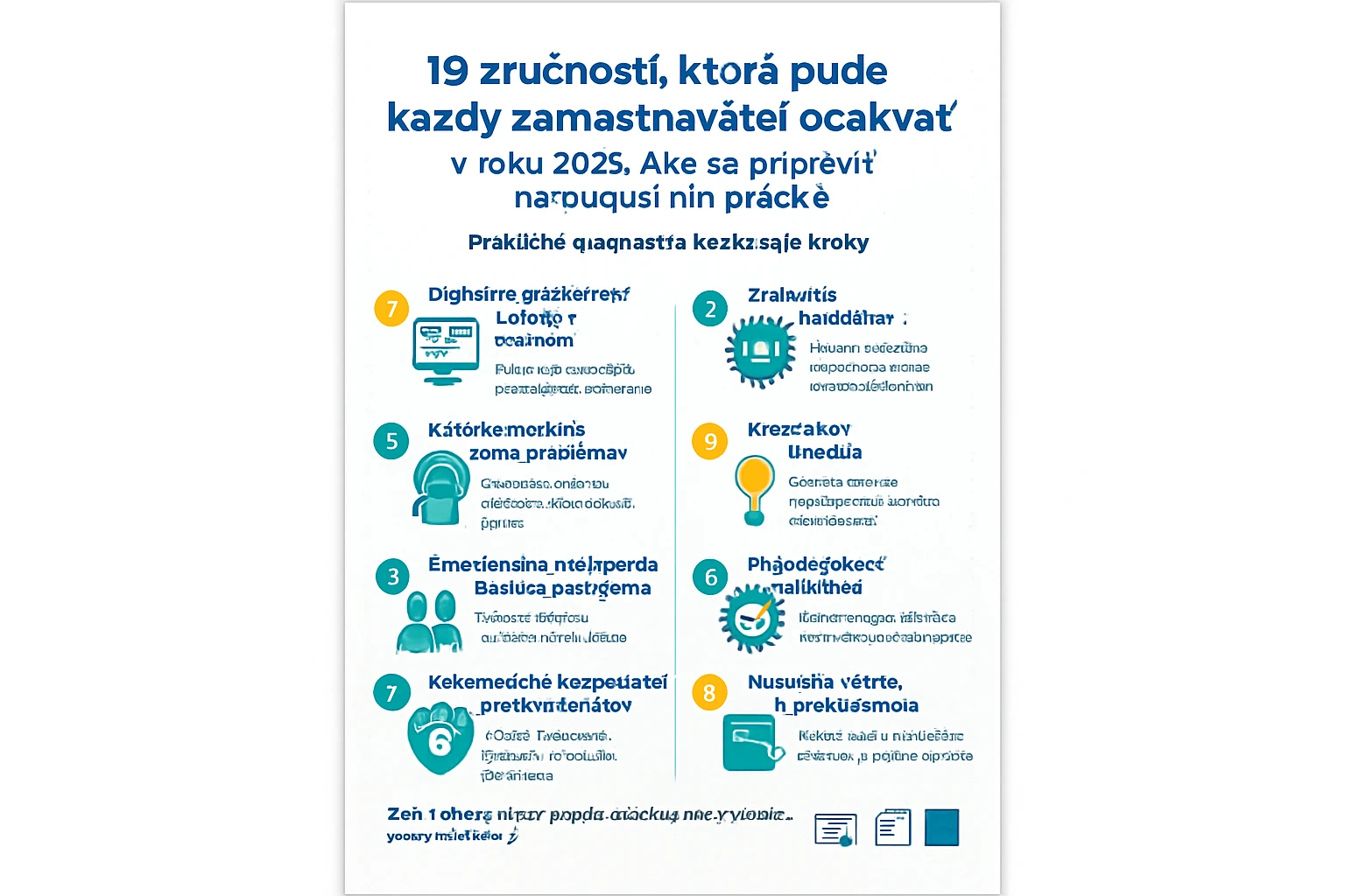 Infografika s 19 zručnosťami, ktoré zamestnávatelia očakávajú v roku 2025.