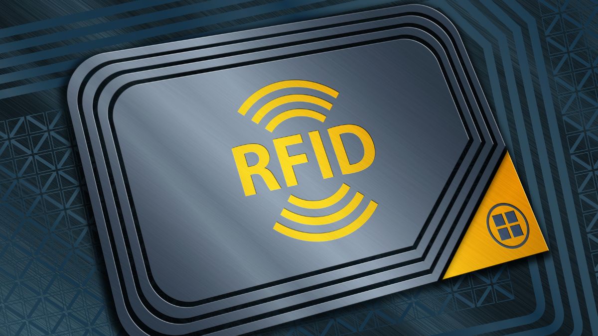 RFID technológia emblémája, amely a modern nyomkövetést jelképezi.