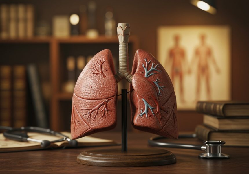 Model pľúc zobrazuje detaily dýchacieho systému v historickej lekárskej praxi.