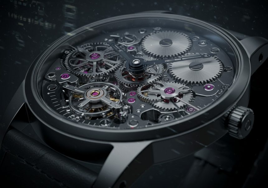 Detailný pohľad na mechanizmus potápačských hodiniek s ozubenými kolesami a ručičkami.