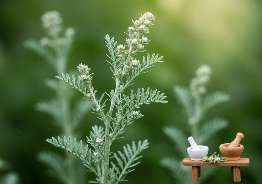 Túžobník obyčajný s kvetmi a malými mlynčekmi na bylinky v pozadí.