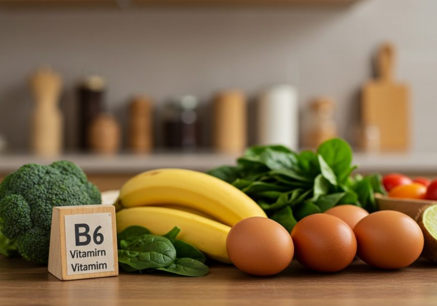 Zelenina a ovocie bohaté na vitamín B6, vrátane brokolice a banánov.