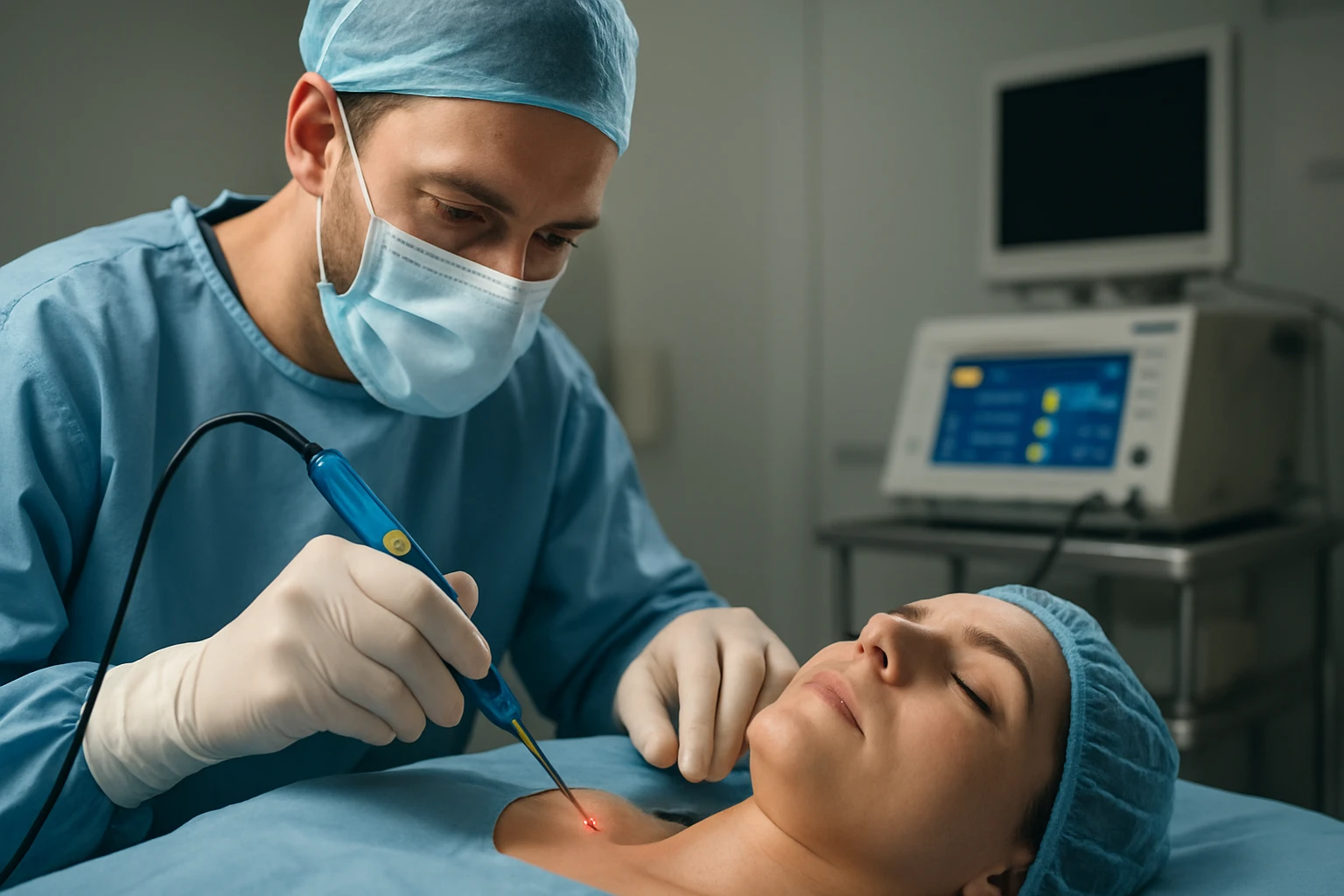 Chirurg využíva elektrokauter na presné rezanie tkanív.