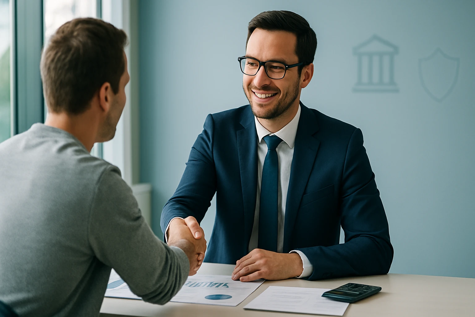 Dva muži sa podávajú ruku pri obchodnom stretnutí v kancelárii.