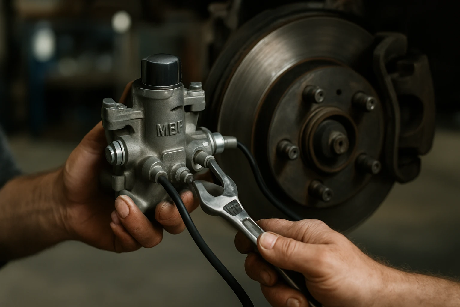 Mechanik drží brzdový valec a nastavuje ho pomocou kľúča.