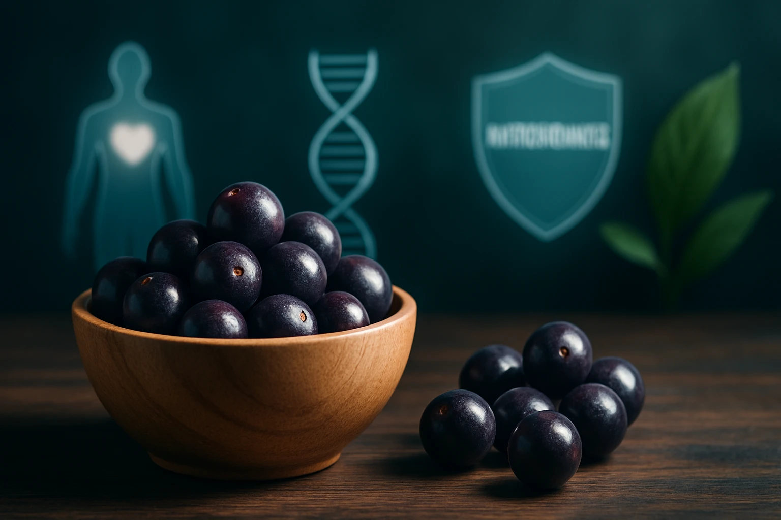 Miska plná tmavých hrozienok na drevenom stole s pozadím zdravia.
