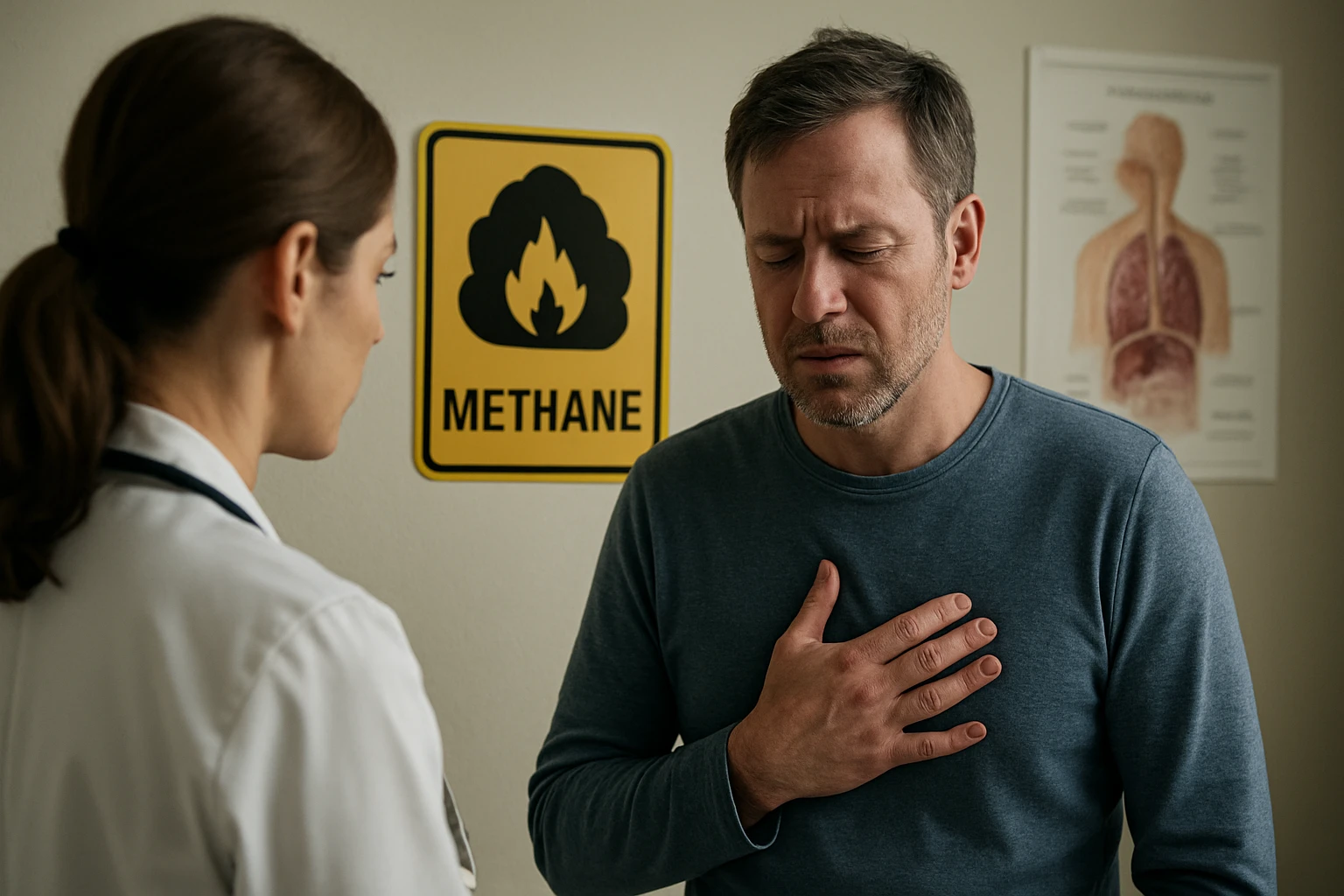 Muž so zdravotnými problémami, ktorý sa sťažuje lekárke v ordinácii.