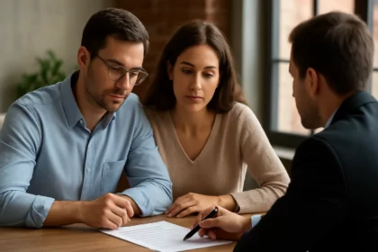 Pár diskutuje o podmienkach pôžičky s finančným poradcom