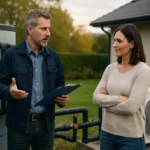 Diskusia o geotermálnom vykurovaní medzi odborníkom a zákazníkom.