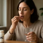 Žena užívajúca NAC doplnok s pohárom vody