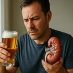 Muž zvažuje vplyv piva na zdravie obličiek.