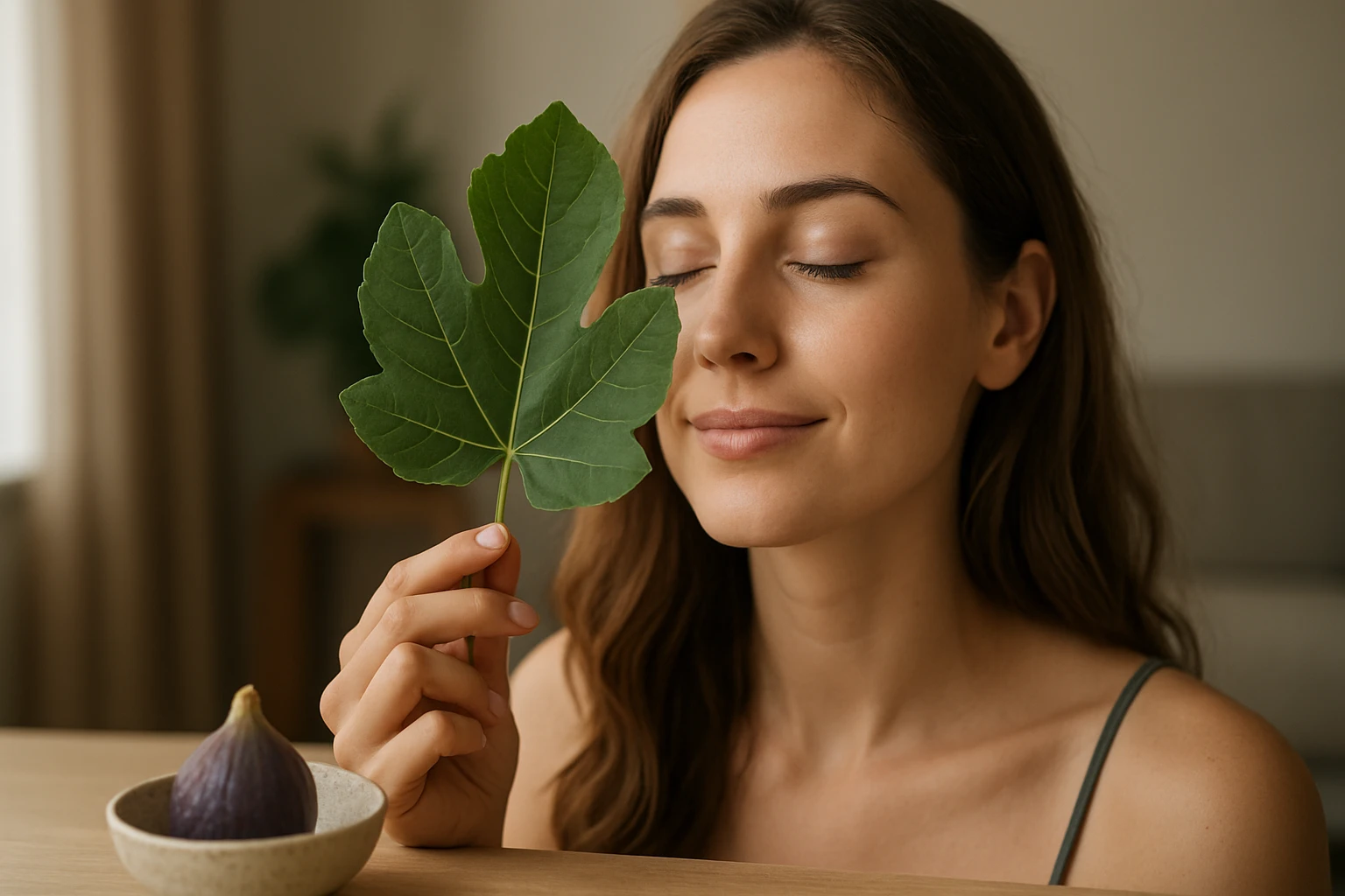 Žena s figovým listom a figa, symbol zdravia a krásy.