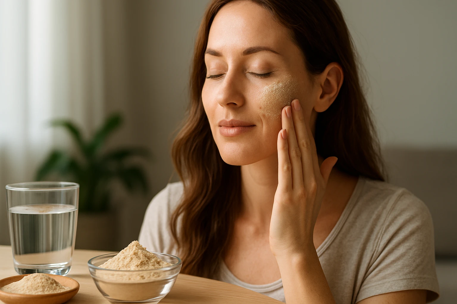 Žena nanášajúca peruánsku kremelinu na pleť pre zdravie a krásu