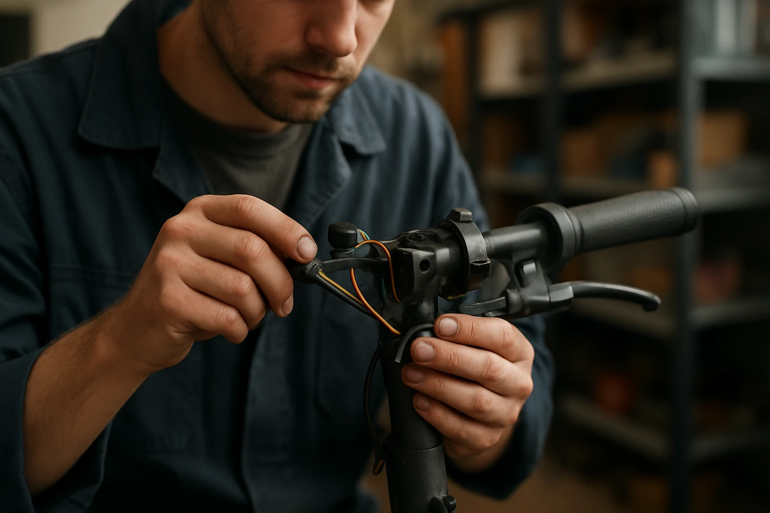 Mechanik kontroluje elektrický sýtič skútrov