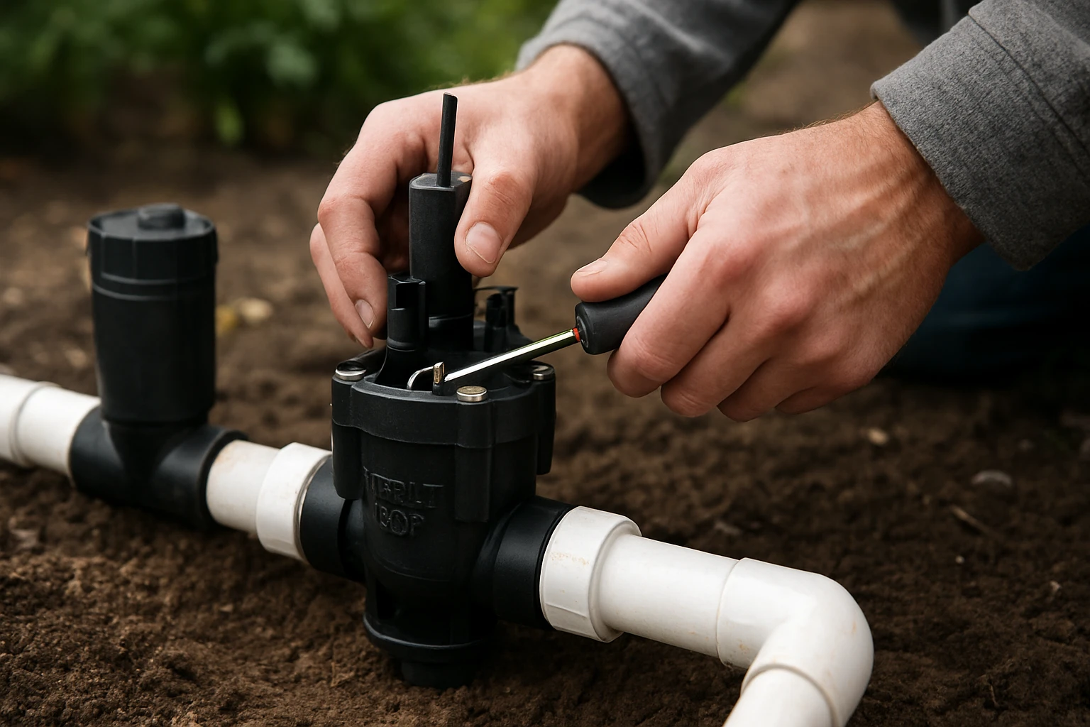 Montáž magnetického ventilu Hunter PGV pre automatické zavlažovanie.