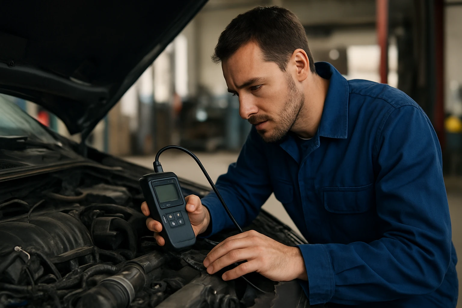 Mechanik diagnostikuje motor s použitím snímača klepania.