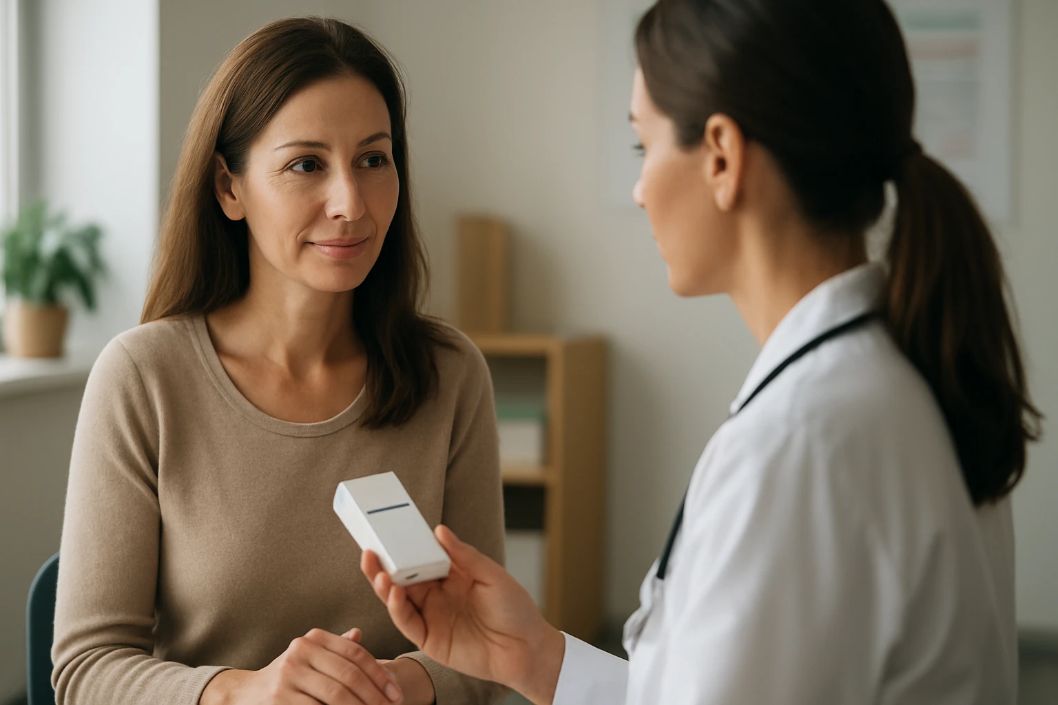 Žena na lekárskej konzultácii o zdraví ženy.