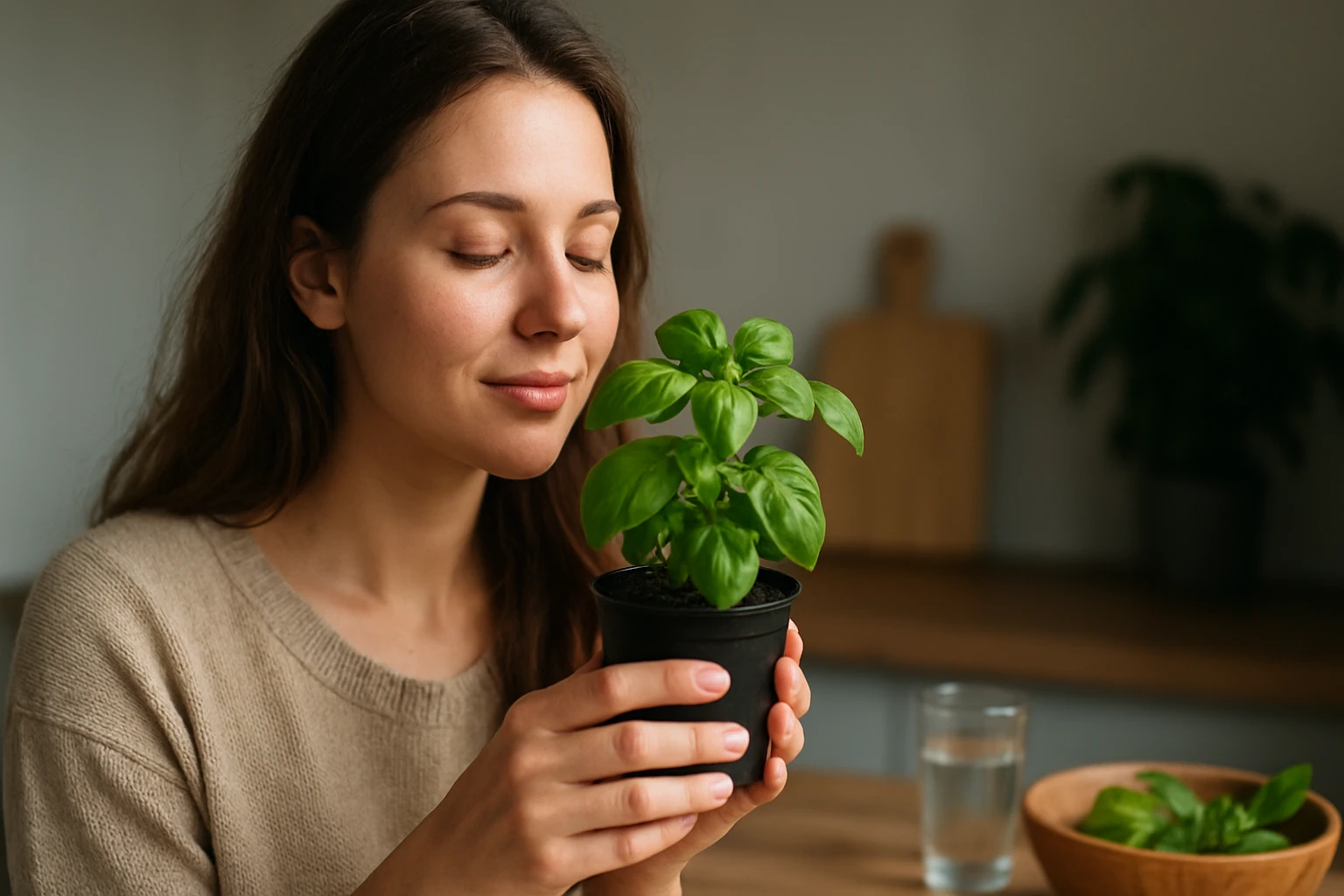 Žena s bazalkou, zdravé bylinky a ich prínosy pre zdravie