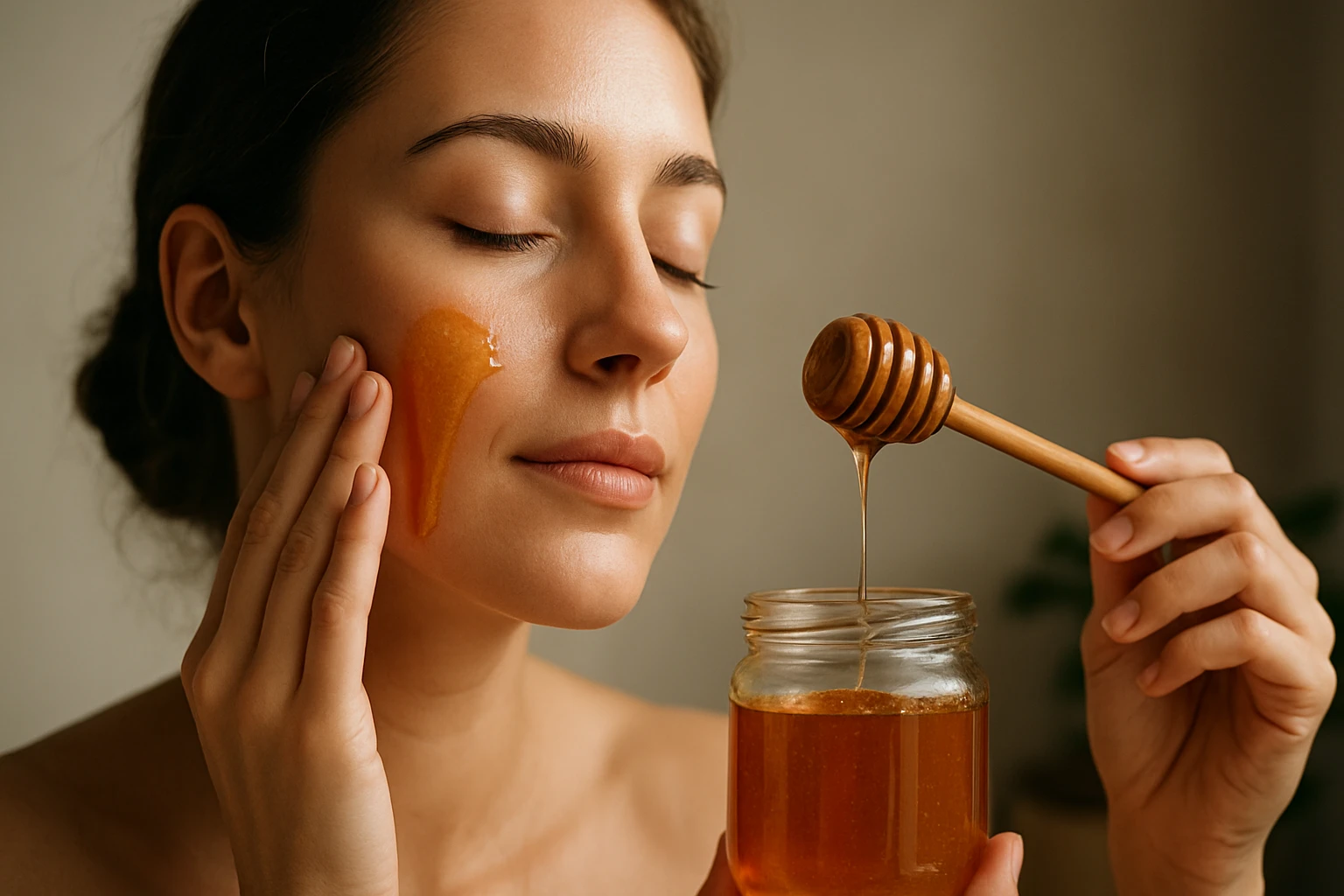 Žena nanáša med na tvár pre zdravú pleť