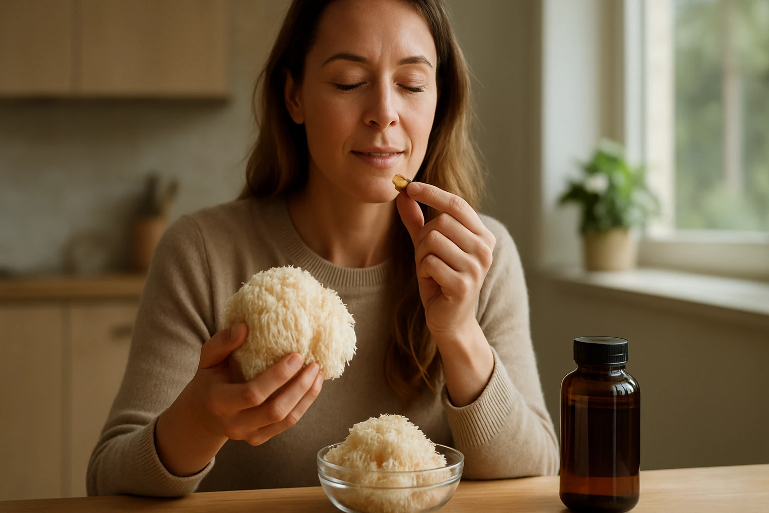 Žena užíva koralovec ježovitý pre jeho zdravotné prínosy.
