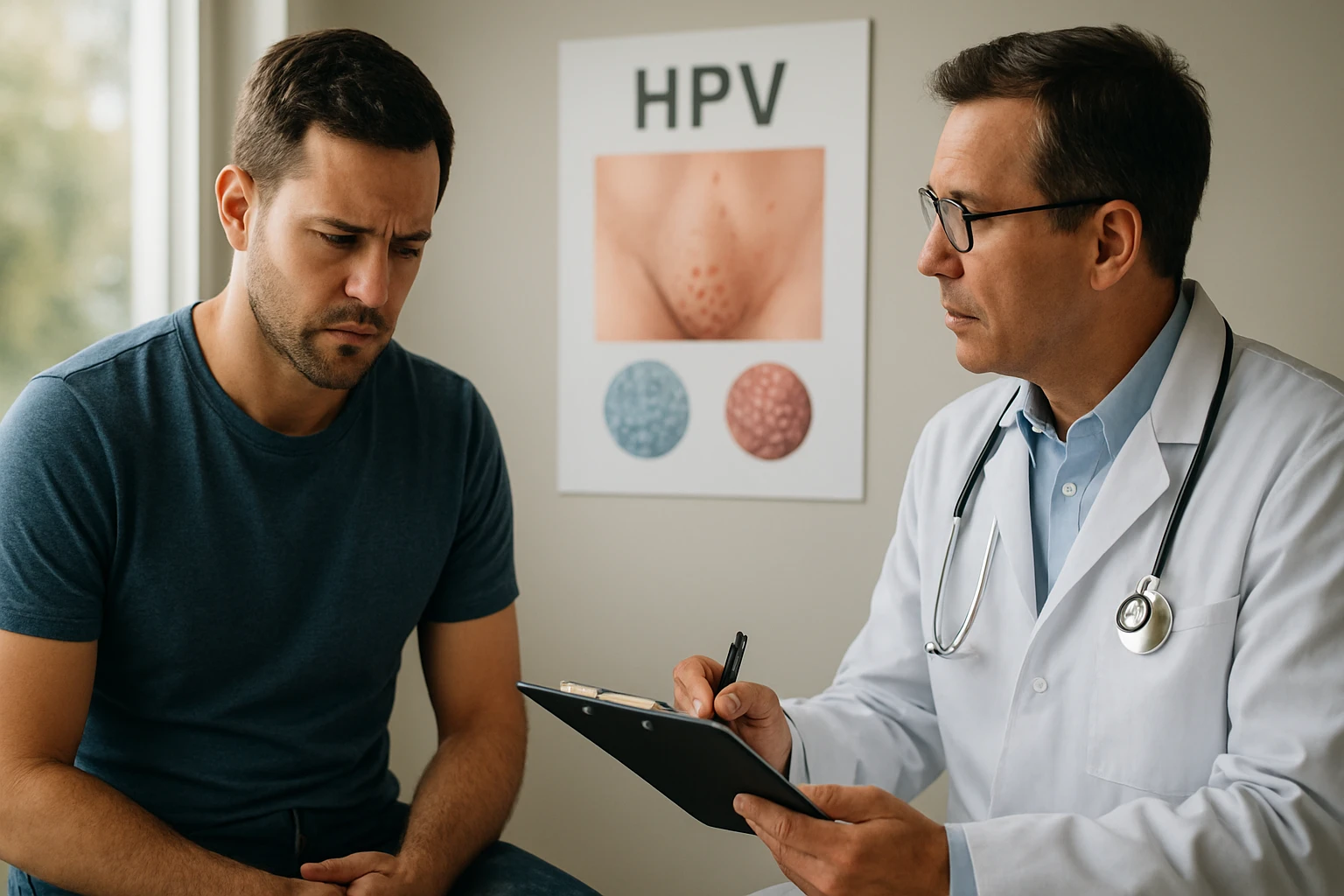 Muž na lekárskej konzultácii ohľadom HPV infekcie.