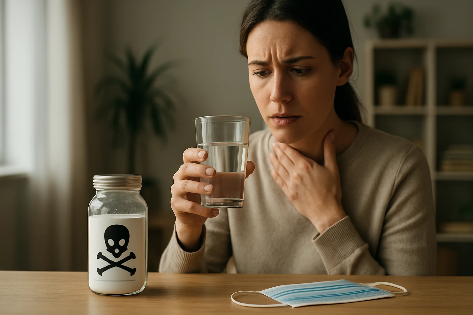 Žena s pohárom vody, obáva sa rizika otravy arzénom