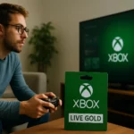 Hráč s ovládačom pred televízorom s Xbox Live Gold