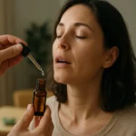 A woman using herbal Renol drops for natural health support.