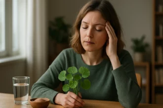 Žena s Gotu Kolou zameraná na zlepšenie duševného zdravia