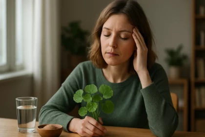 Žena s Gotu Kolou zameraná na zlepšenie duševného zdravia