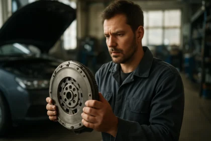 Mechanik skúma dvojhmotový zotrvačník v dielni.