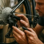 Údržba bicyklového prehadzovača s dotykom detailu