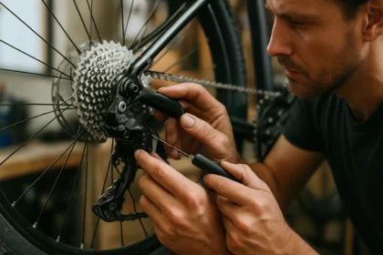 Údržba bicyklového prehadzovača s dotykom detailu