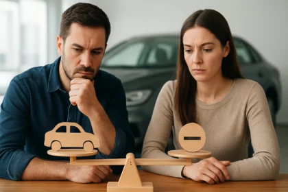 Muži a ženy zvažujú výhody a nevýhody automobilov