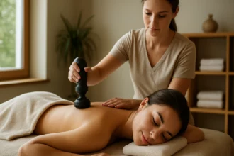 Žena dostáva vlno-masáž, relaxačný zážitok pre zdravie a pohodu.