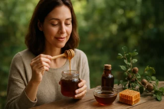 Žena používa medovicu na zlepšenie zdravia a pohody