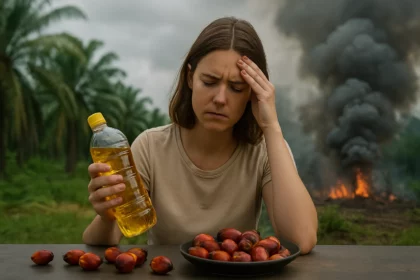 Žena so zmiešanými pocitmi ohľadom palmového oleja a jeho škodlivých účinkov.