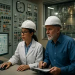 Analýza atómových procesov v elektrárni s odborníkmi.