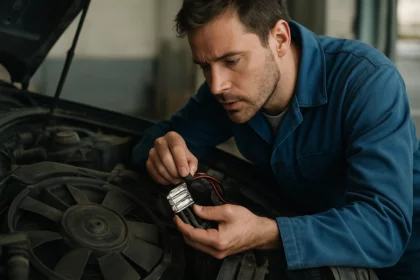 Mechanik kontroluje predrezistor ventilátora chladiča v automobile