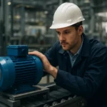 Inžinier kontrolujúci motor s priamym pohonom v priemyselnej prevádzke