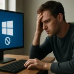 Muž frustratne pred počítačom s neaktivovaným Windows 10