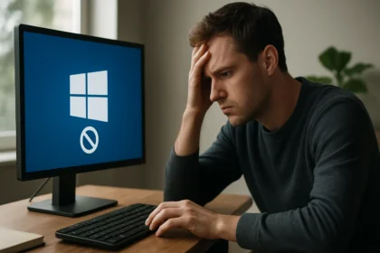 Muž frustratne pred počítačom s neaktivovaným Windows 10