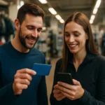 Športovci s Decathlon vernostnou kartou v predajni.