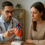 Lekár ukazuje model srdca pacientke počas konzultácie