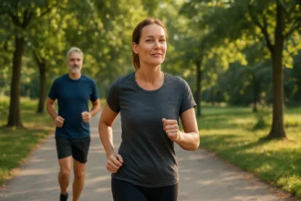 Dvojica bežcov v parku, zlepšujúci si fyzické a duševné zdravie