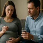 Tehotná žena premýšľa nad užitím DopEgyt s partnerom.