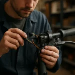 Mechanik kontroluje elektrický sýtič skútrov